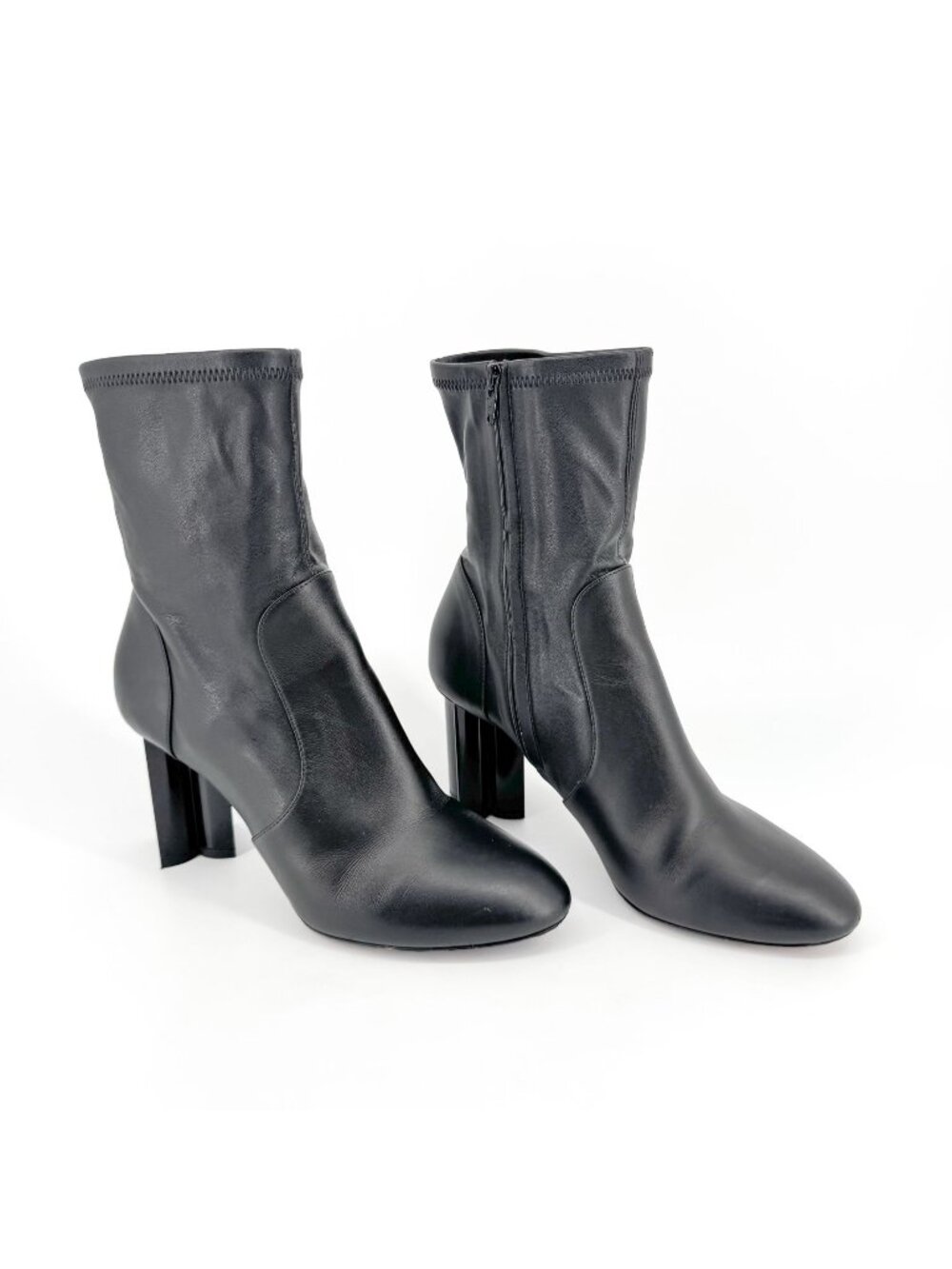 Louis Vuitton Silhouette Black Leather Block Heel Ankle Boots Size 37.5 US 7.5